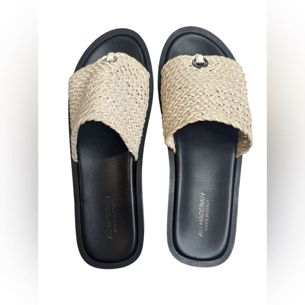 Ali MacGraw Woven Raffia Slide Sandals  | Boho Resort Chic | Size 9 (est.) - Picture 4 of 6